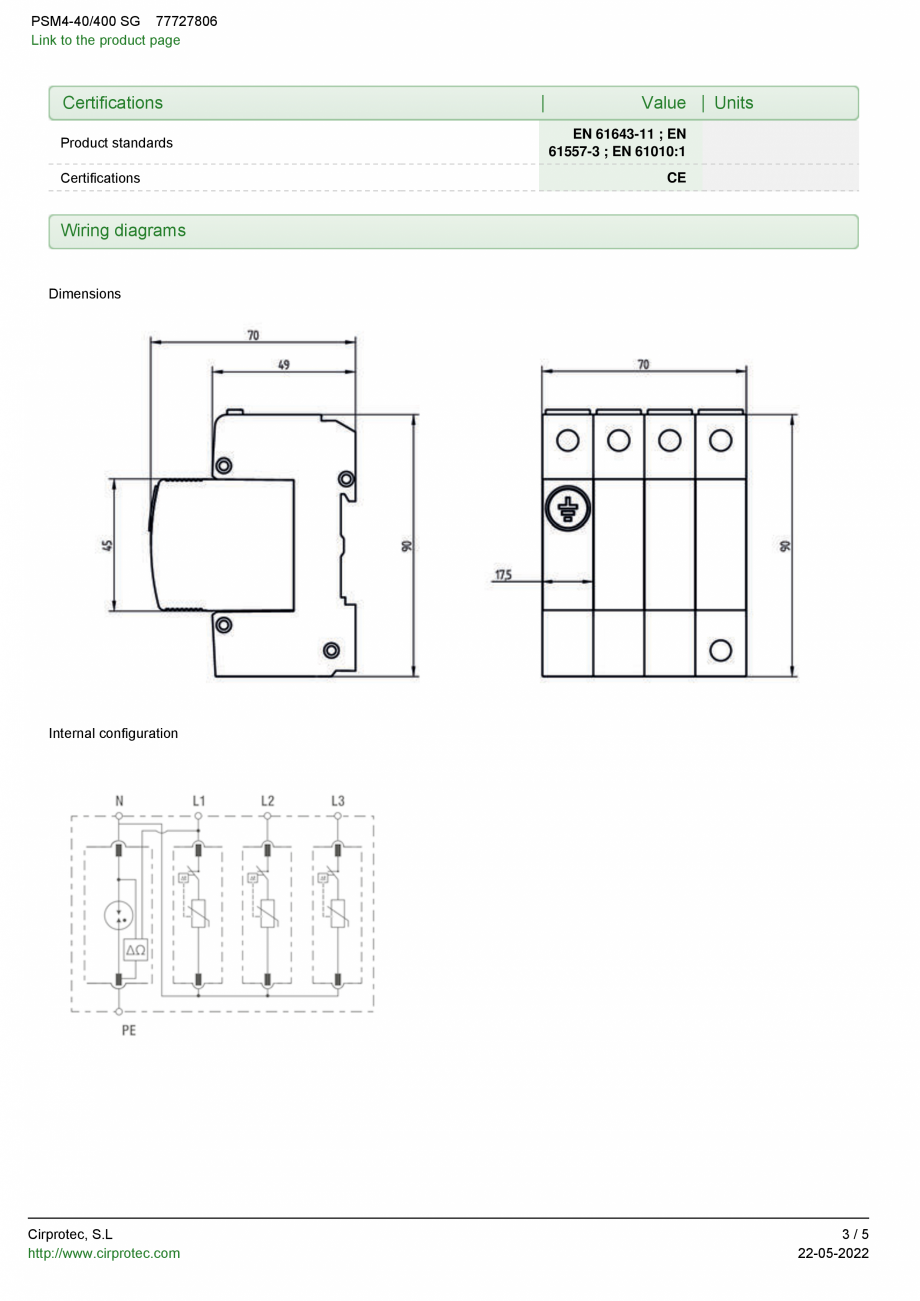Pagina 3-Dispozitiv de protectie la supratensiune cu sistem de monitorizare -Type 2, 4 poles, 3 phase WYE CPT...