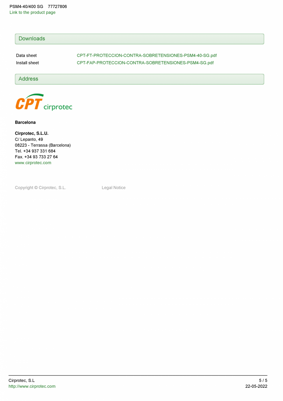 Pagina 5-Dispozitiv de protectie la supratensiune cu sistem de monitorizare -Type 2, 4 poles, 3 phase WYE CPT...