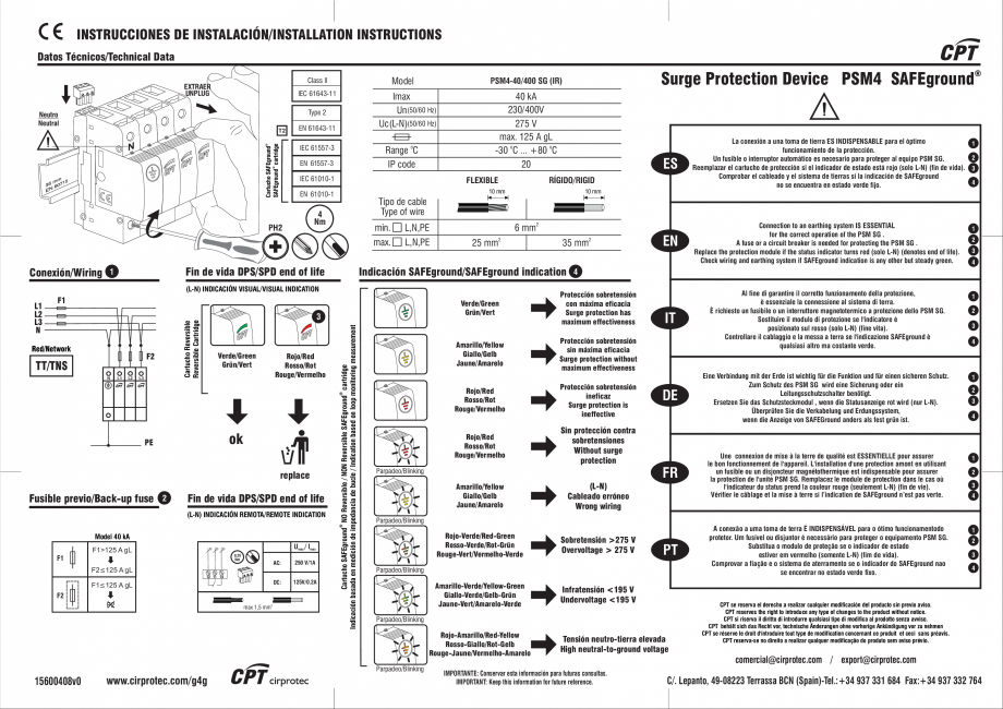 Pagina 1-Dispozitiv de protectie la supratensiune-PSM4-SG CPT Cirprotect SAFEGROUND® Instructiuni montaj,...
