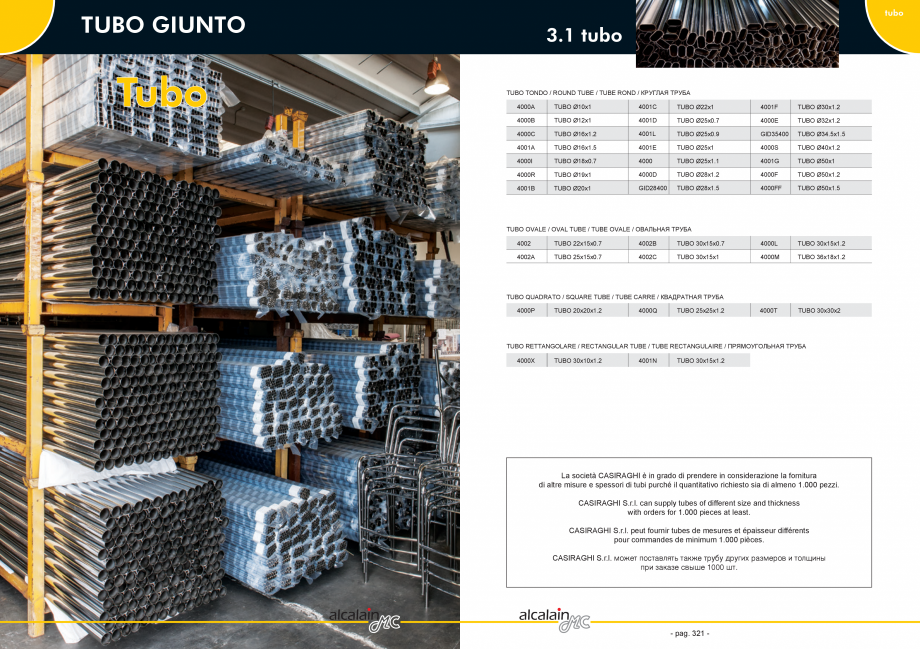 Pagina 1-Tevi cromate diverse profile Tessuti Fiorentini 3000 Catalog, brosura Engleza, Franceza, Italiana,...