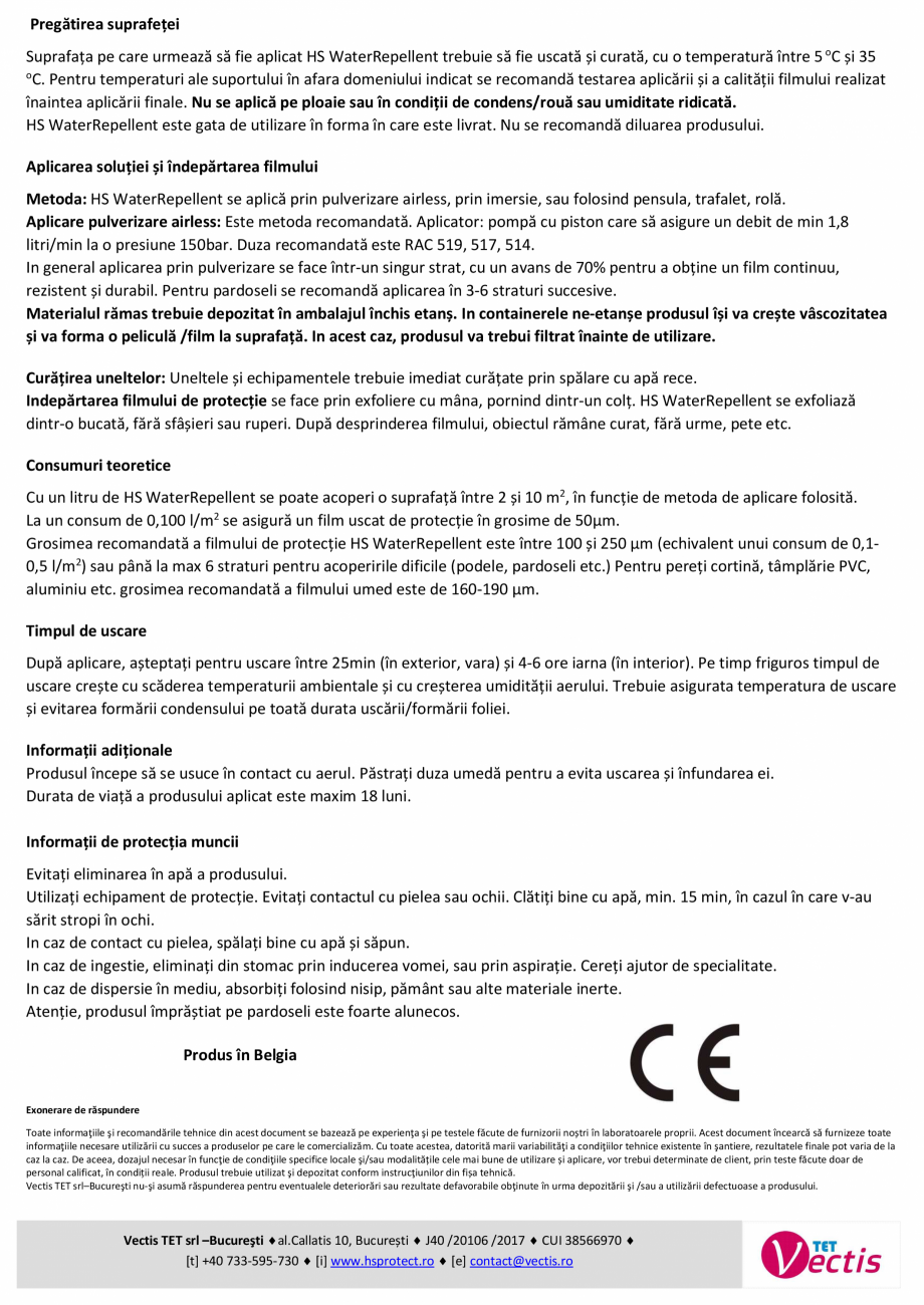 Pagina 2-Folie lichida pentru exterior, exfoliabila HS PROTECT HS WaterRepellent Fisa tehnica Romana nisajul....