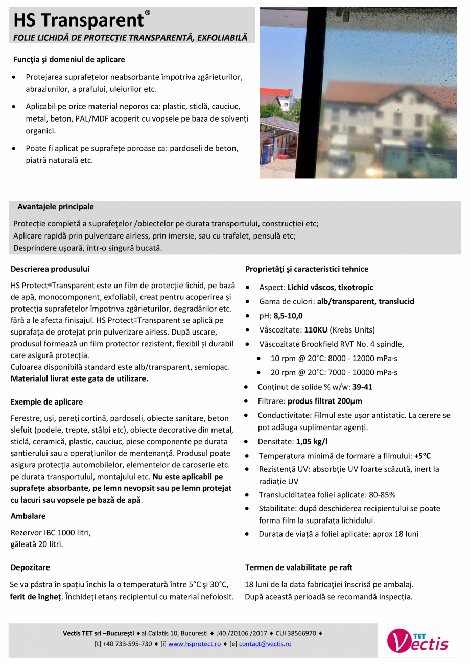 Pagina 1-Folie lichida de protectie transparenta, exfoliabila HS PROTECT HS Transparent Fisa tehnica Romana...