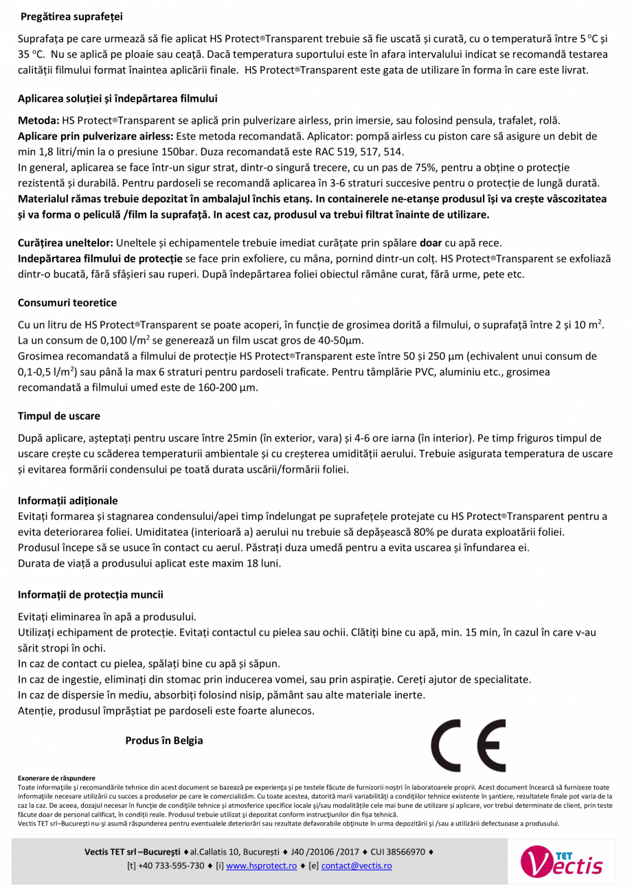 Pagina 2-Folie lichida de protectie transparenta, exfoliabila HS PROTECT HS Transparent Fisa tehnica Romana...