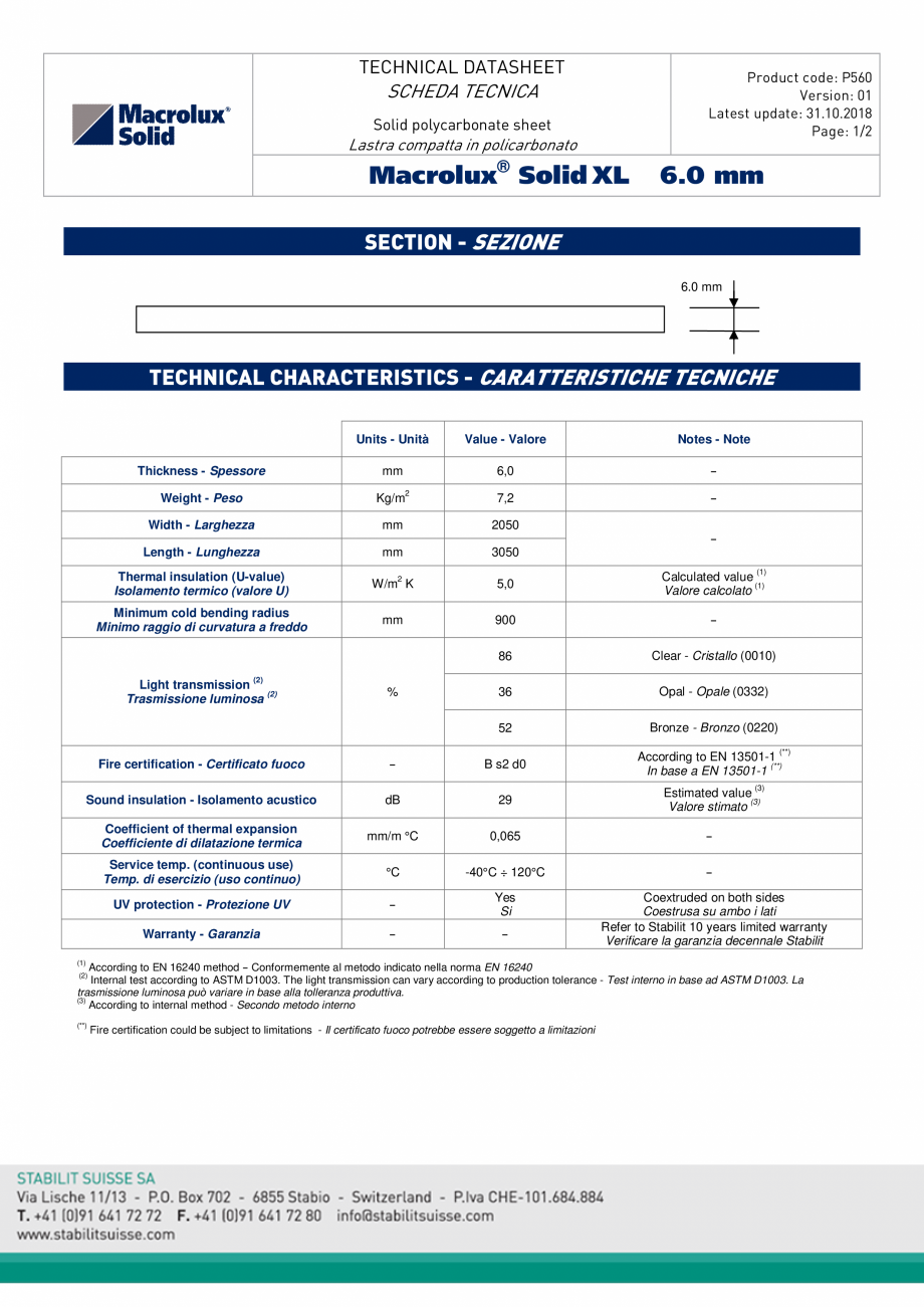 Pagina 1-Policarbonat compact 6 mm PLASTIC PREST BRONZ Fisa tehnica Engleza TECHNICAL DATASHEET

Product...