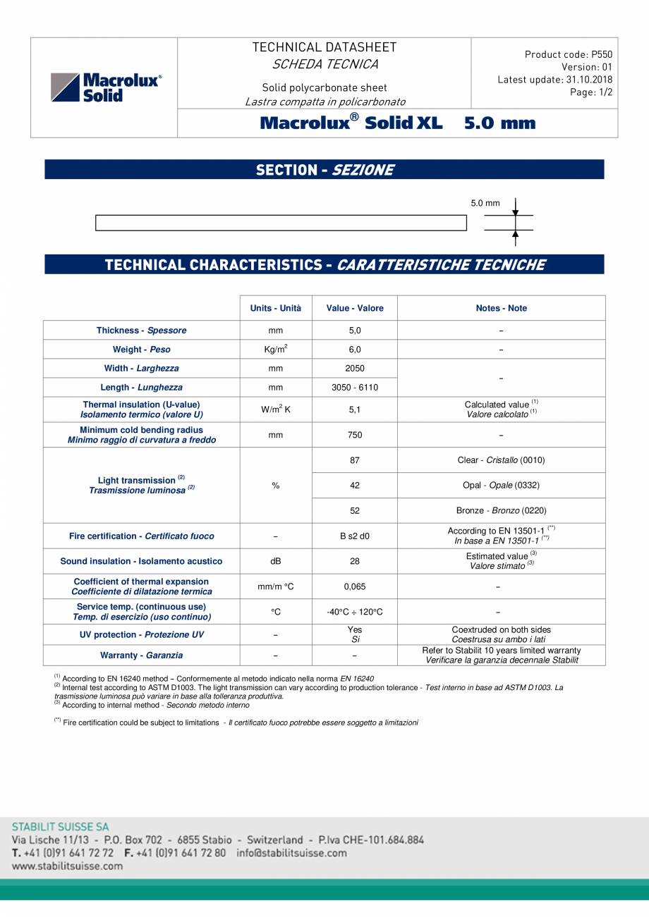 Pagina 1-Policarbonat compact 5 mm PLASTIC PREST OPAL Fisa tehnica Engleza TECHNICAL DATASHEET

Product code:...