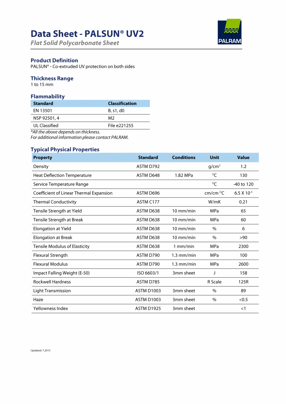 Pagina 1 - Policarbonat compact 2 mm PLASTIC PREST OPAL, TRANSPARENT Fisa tehnica Engleza 