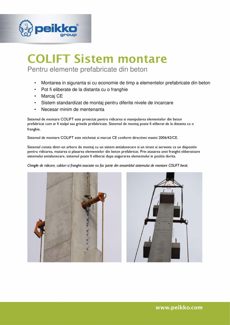 Pagina 20 - Sistem montare pentru elemente prefabricate din beton PEIKKO COLIFT Fisa tehnica Romana ...