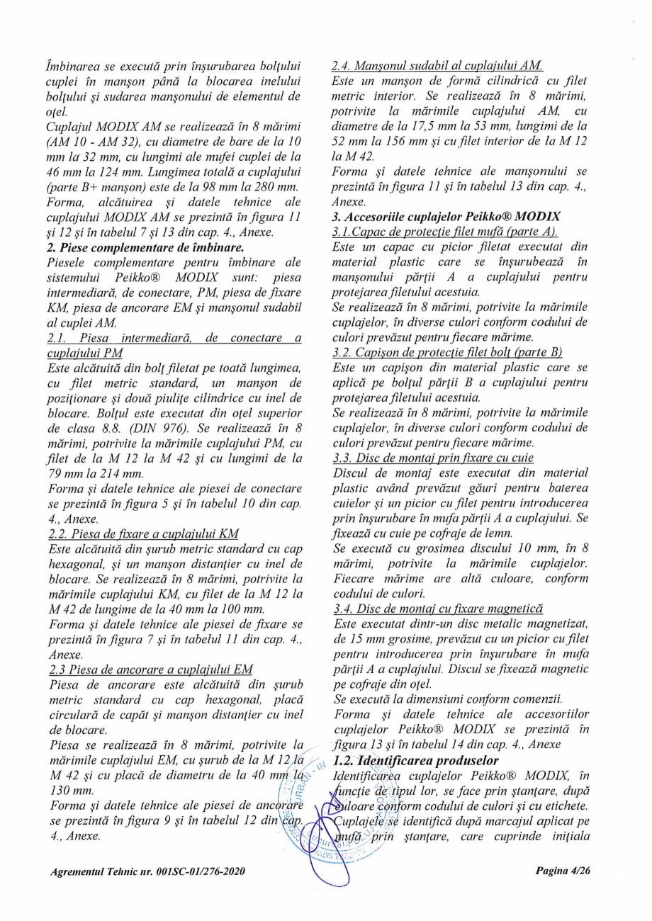 Pagina 4 - Agrement Tehnic 001SC-01/276-2020 pentru cuplaje pentru conectarea barelor de otel beton ...