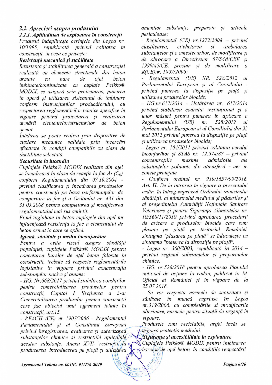 Pagina 6 - Agrement Tehnic 001SC-01/276-2020 pentru cuplaje pentru conectarea barelor de otel beton ...