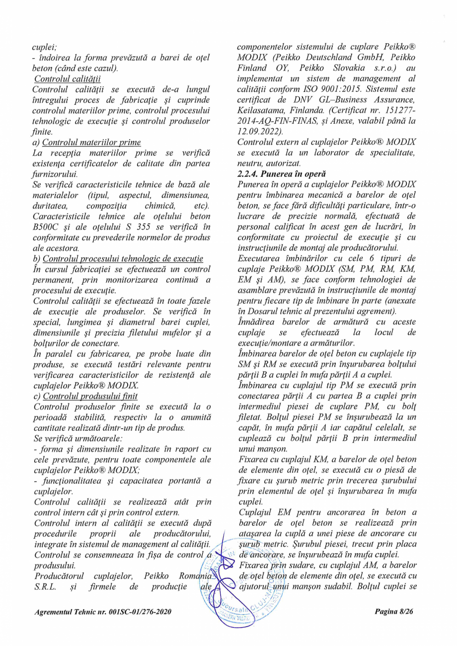 Pagina 8 - Agrement Tehnic 001SC-01/276-2020 pentru cuplaje pentru conectarea barelor de otel beton ...