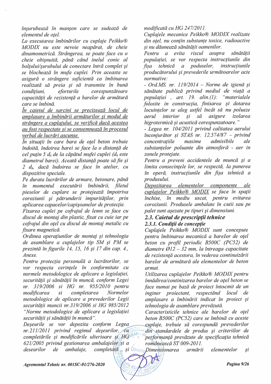 Pagina 9 - Agrement Tehnic 001SC-01/276-2020 pentru cuplaje pentru conectarea barelor de otel beton ...