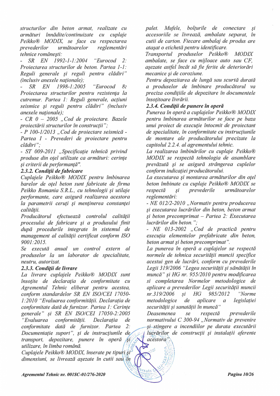 Pagina 10 - Agrement Tehnic 001SC-01/276-2020 pentru cuplaje pentru conectarea barelor de otel beton...
