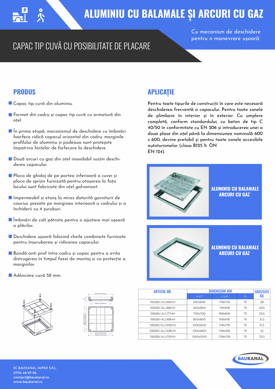 Pagina 1-Capac canalizare cu telescop si balamale pentru piscina Purator ALUMINIU HH Fisa tehnica Romana...