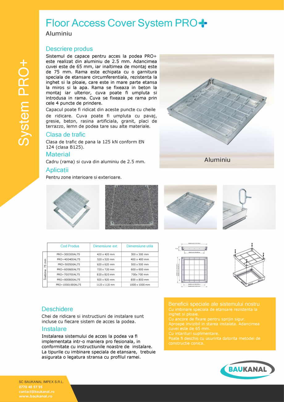 Pagina 1-Capac tip cuva cu posibilitate de placare Purator ALUMINIU Fisa tehnica Romana Floor Access Cover...