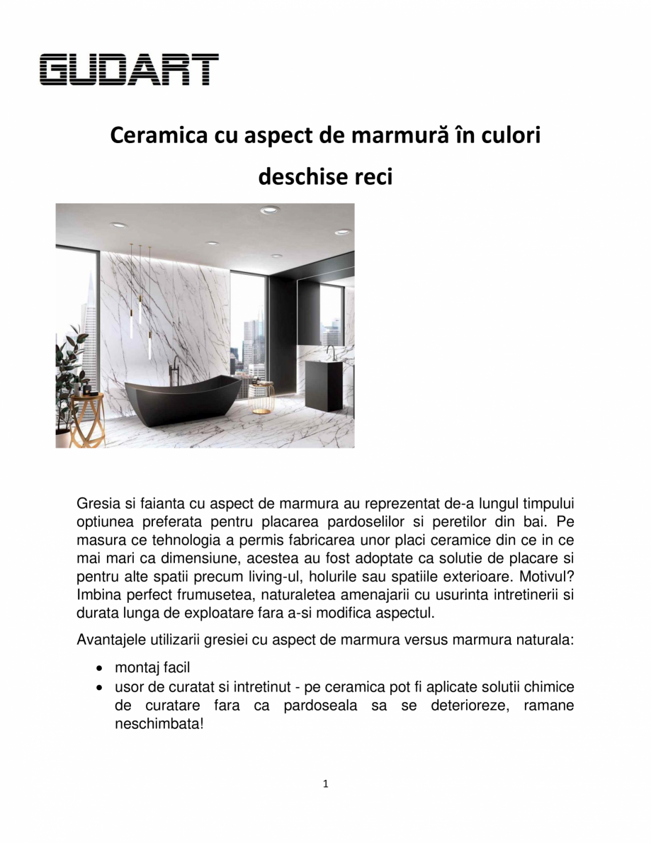 Pagina 1 - Ceramica cu aspect de marmura GUDART INTERIOR aspect marmura culori deschise reci Catalog...