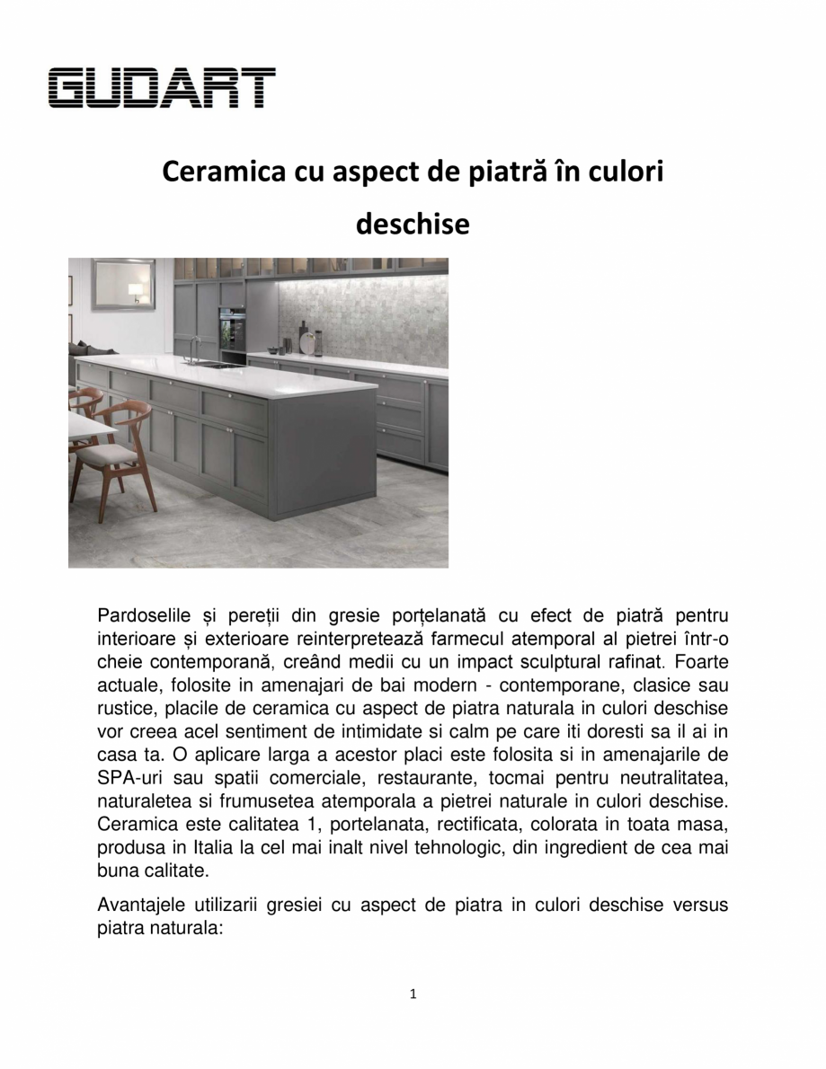 Pagina 1-Ceramica cu aspect de piatra GUDART INTERIOR aspect piatra culori deschise Catalog, brosura Romana...