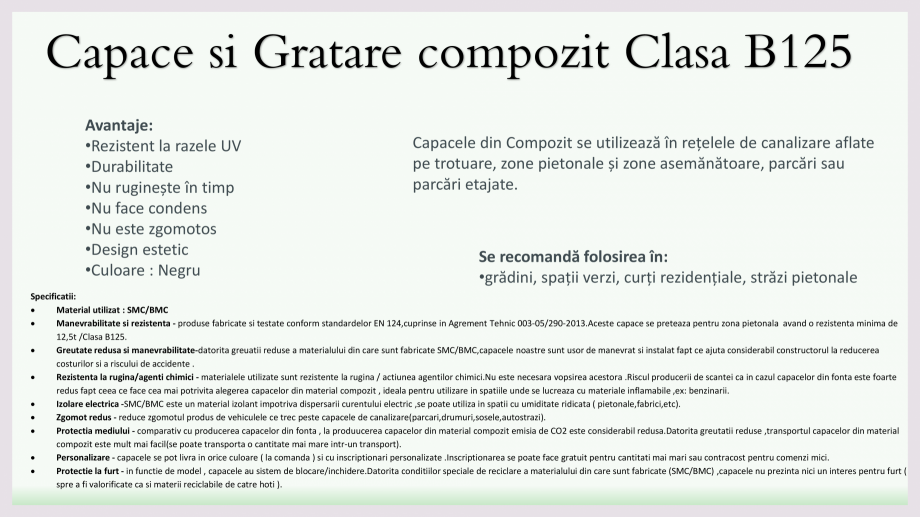 Pagina 1-Capace  si gratare compozit B125 Meda Park Fisa tehnica Romana Capace si Gratare compozit Clasa B125...
