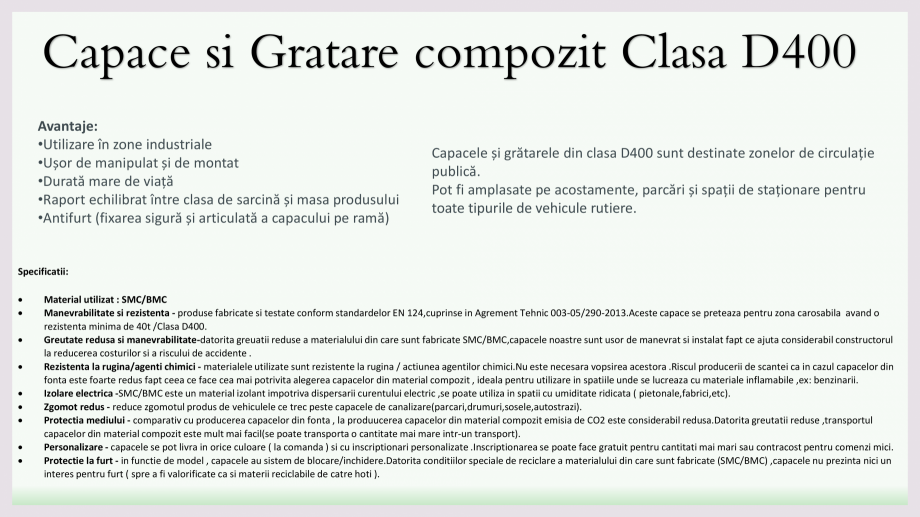 Pagina 1-Capace compozit D400 Meda Park CCSMCD790INCH Fisa tehnica Romana Capace si Gratare compozit Clasa...