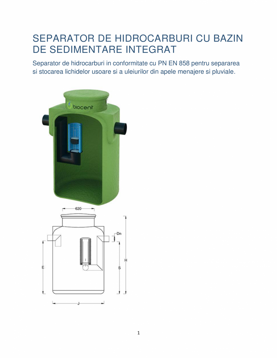 Pagina 1-Separator de hidrocarburi cu bazin de sedimentare integrat WATER SOLUTIONS BIOSEP-OG Fisa tehnica...