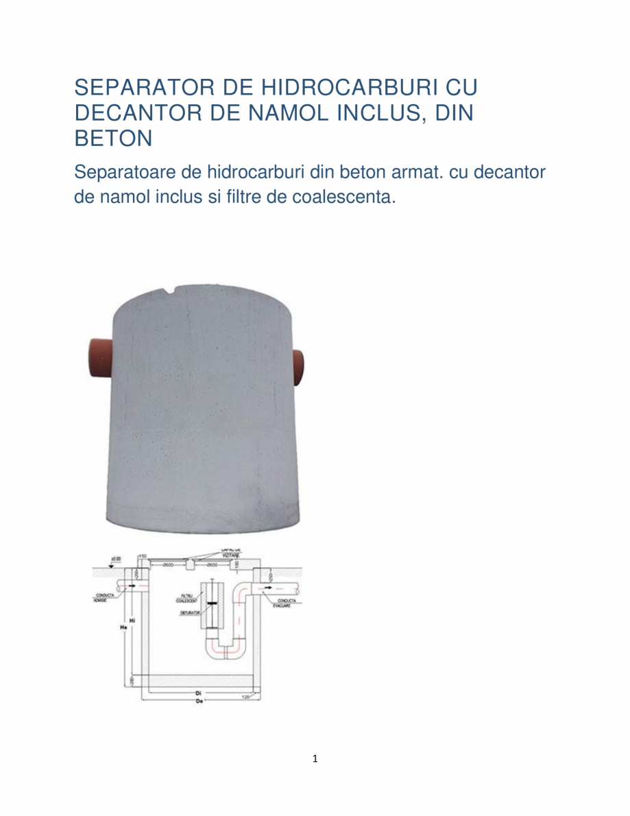 Pagina 1 - Separator de hidrocarburi cu decantor de namol inclus, din beton WATER SOLUTIONS DDSH...