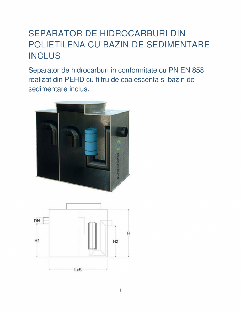 Pagina 1-Separator de hidrocarburi din polietilena cu bazin de sedimentare inclus WATER SOLUTIONS BIOSEP-OP...
