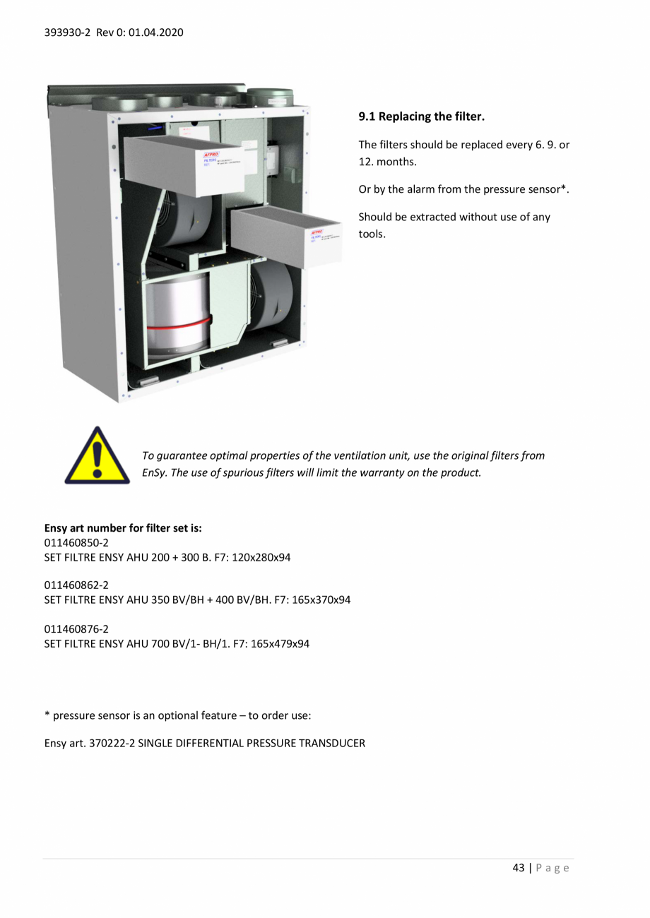Pagina 43- Unitati centrale de ventilatie cu schimbator de caldura rotativ Ensy Inovent AHU-200-700 ECOCALD...