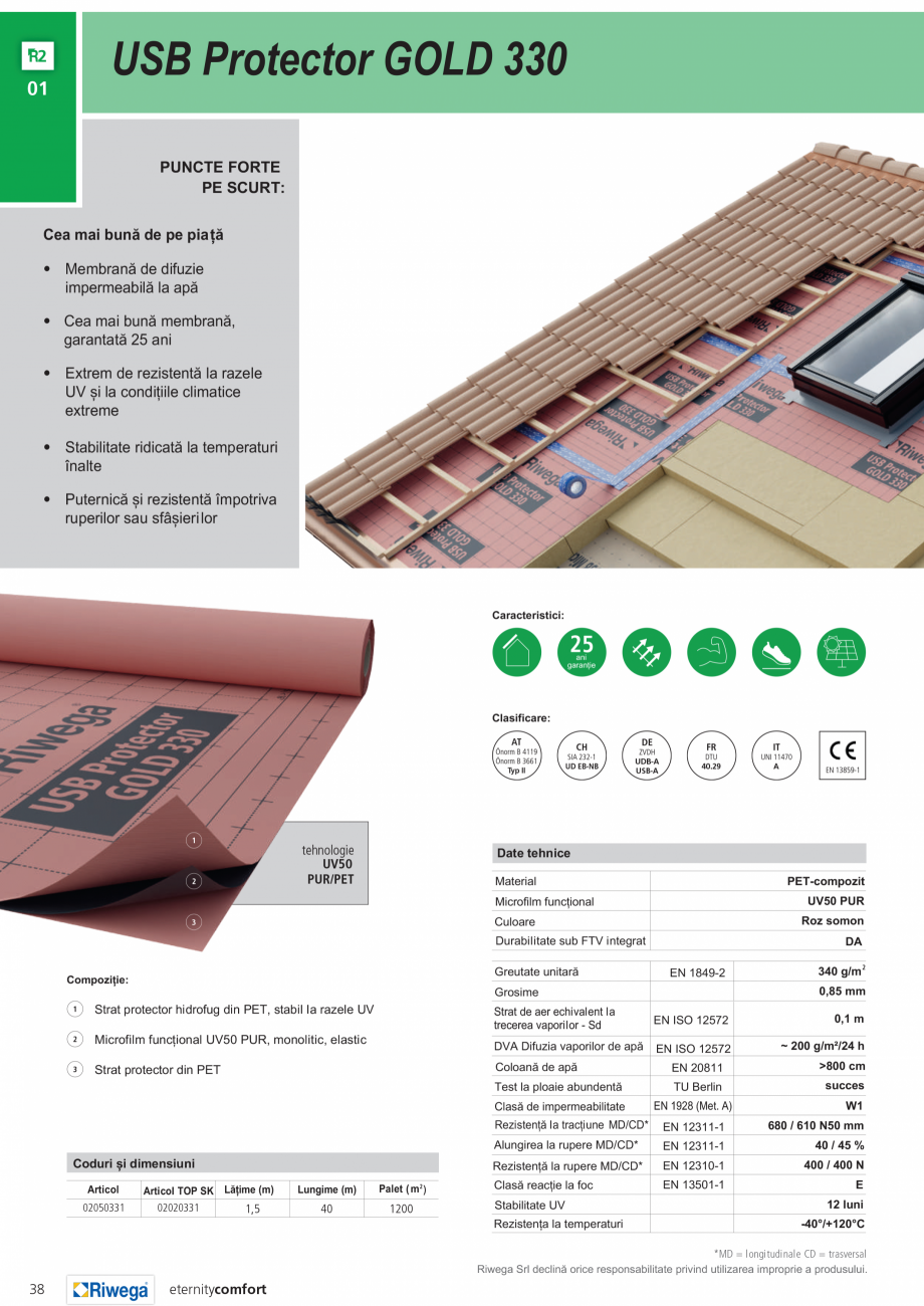 Pagina 1-Membrană de difuzie impermeabilă la apă și permeabilă la vapori Riwega USB Protector GOLD 330...