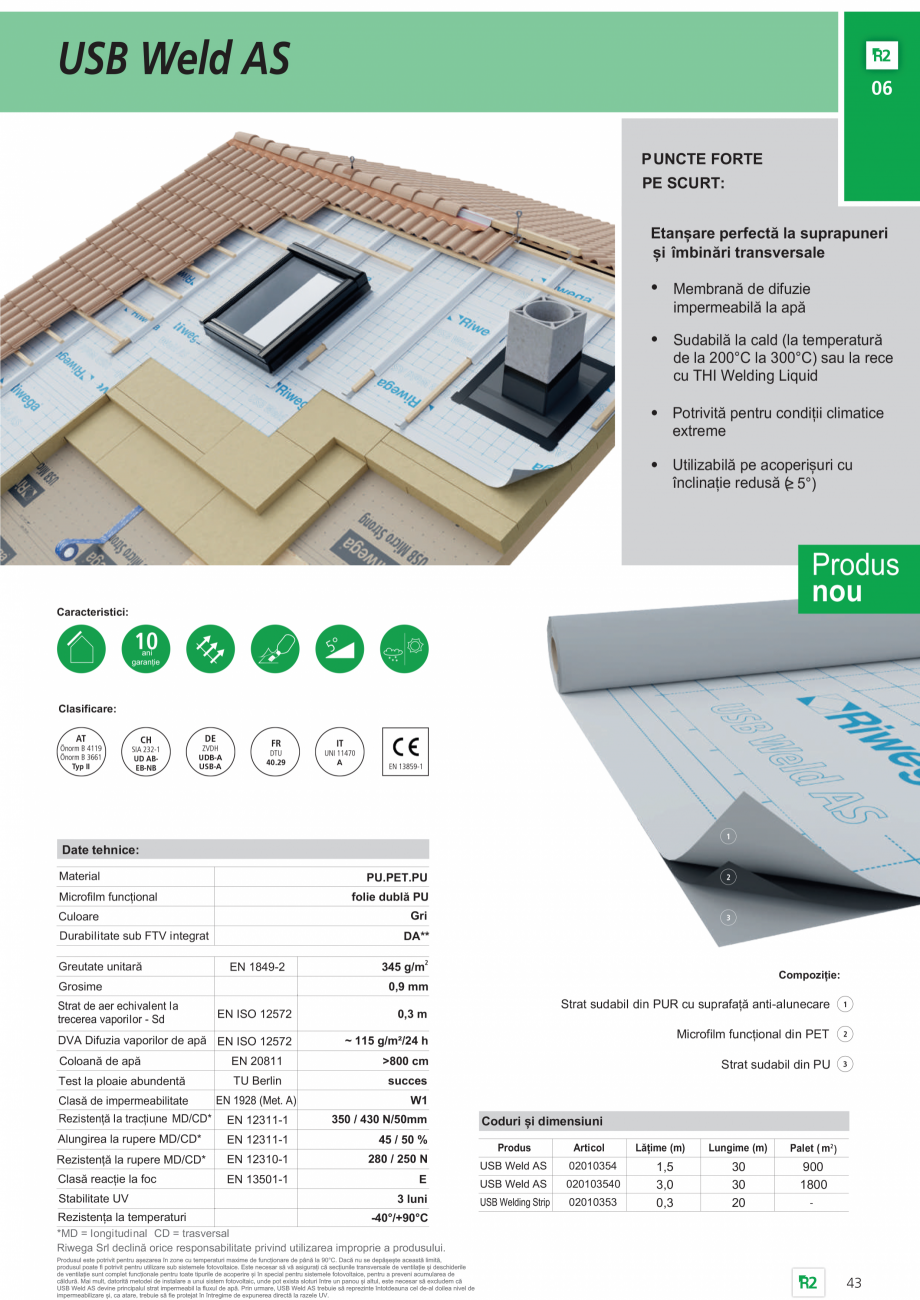 Pagina 1-Membrană de difuzie impermeabilă la apă și permeabilă la vapori Riwega USB Weld AS Fisa tehnica...