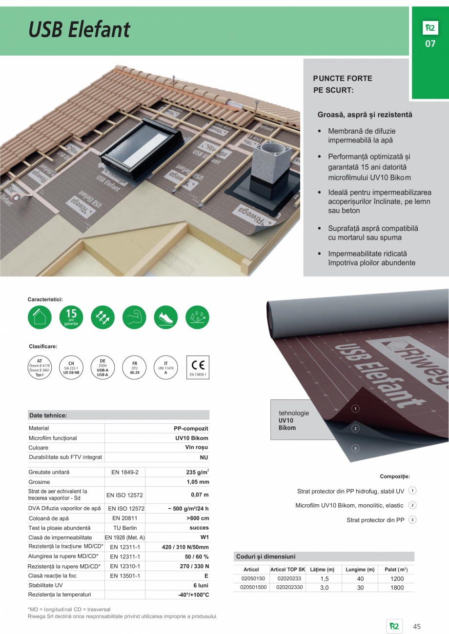 Pagina 1-Membrană de difuzie impermeabilă la apă și permeabilă la vapori Riwega USB Elefant Fisa tehnica...