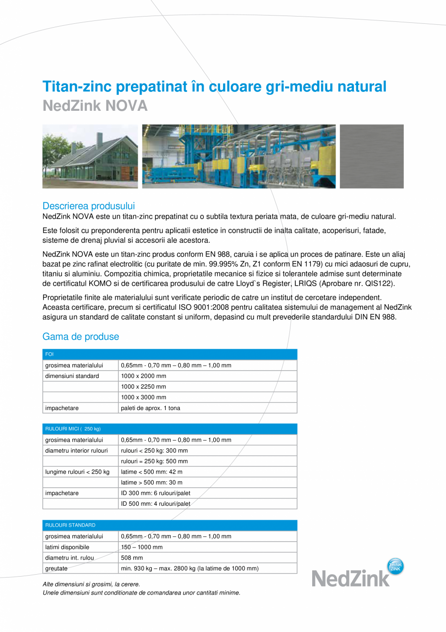 Pagina 1-Titan-zinc prepatinat in culoare gri-mediu natural NedZink NOVA Fisa tehnica Romana Titan-zinc...