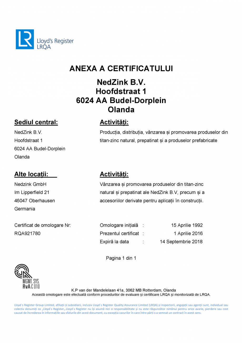 Pagina 2 - Certificat de omologare ISO 9001 NedZink Certificare produs Romana � omologare este...