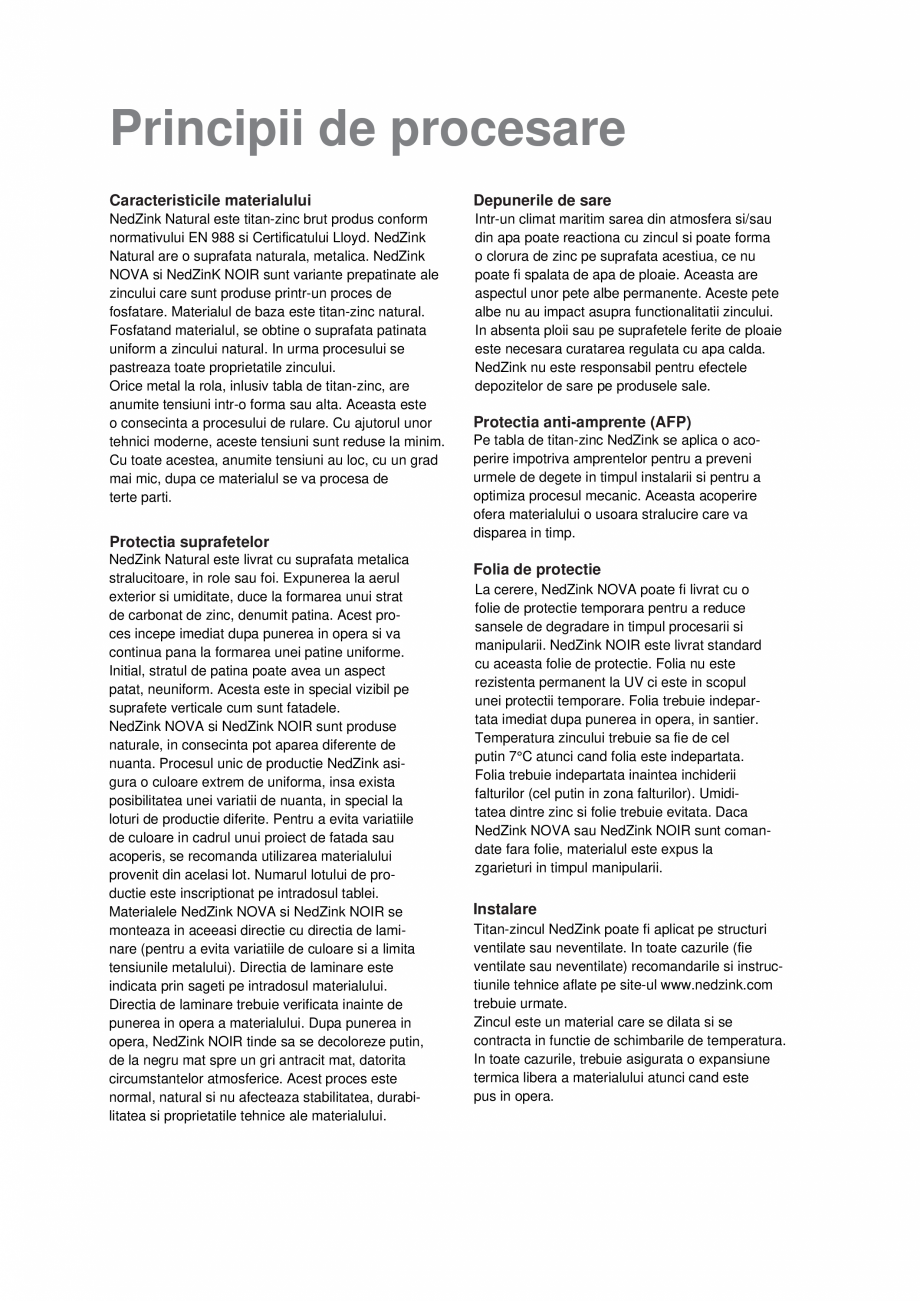 Pagina 16 - Manual tehnic titan-zinc NedZink NedZink NOIR, NATUREL, NEO, NOVA, NOVA COMPOSITE,...