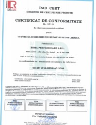 Certificat de conformitate nr. 571P pentru tuburi si accesorii din beton si beton armat