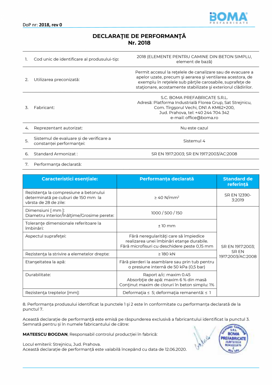 Pagina 1-Declaratie de performanta nr. 2018 - Element de baza pentru camine di 1000 H 500 g 150 BOMA Element ...