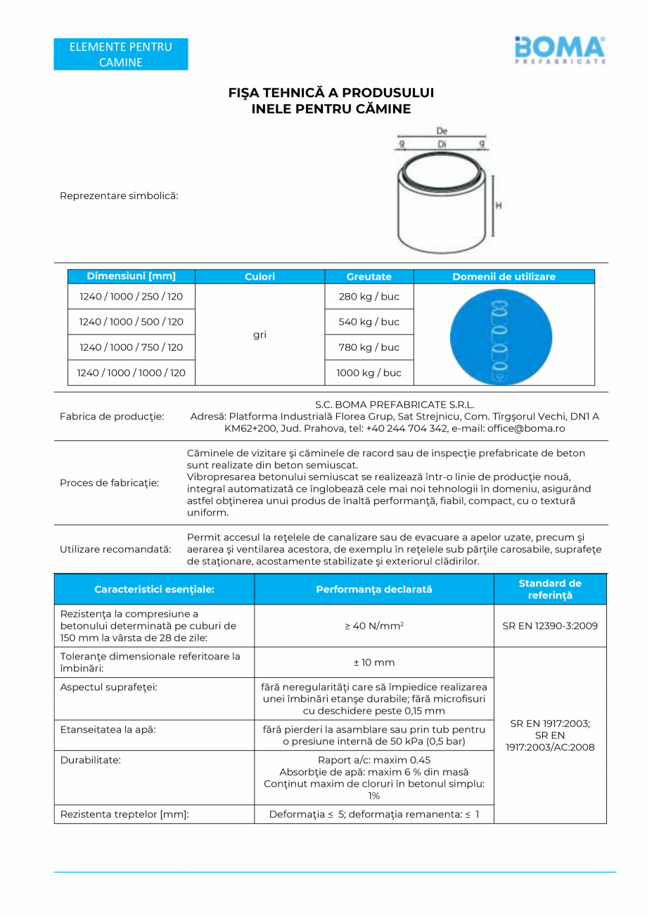 Pagina 1 - Fisa tehnica - Inele pentru camine 1000 mm BOMA Inel pentru camine - 1000 Fisa tehnica...