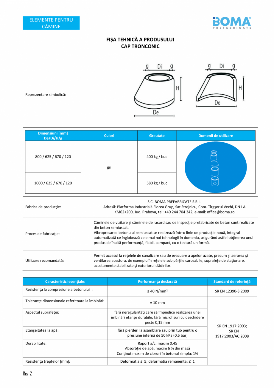 Pagina 1-Fisa tehnica - Elemente pentru camine - Cap tronconic di 625 de 1000 BOMA Cap tronconic - 1000 Fisa ...