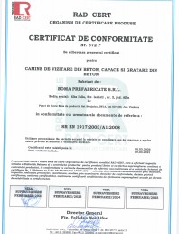 Certificat de conformitate Nr. 572 P pentru capace si gratare din beton