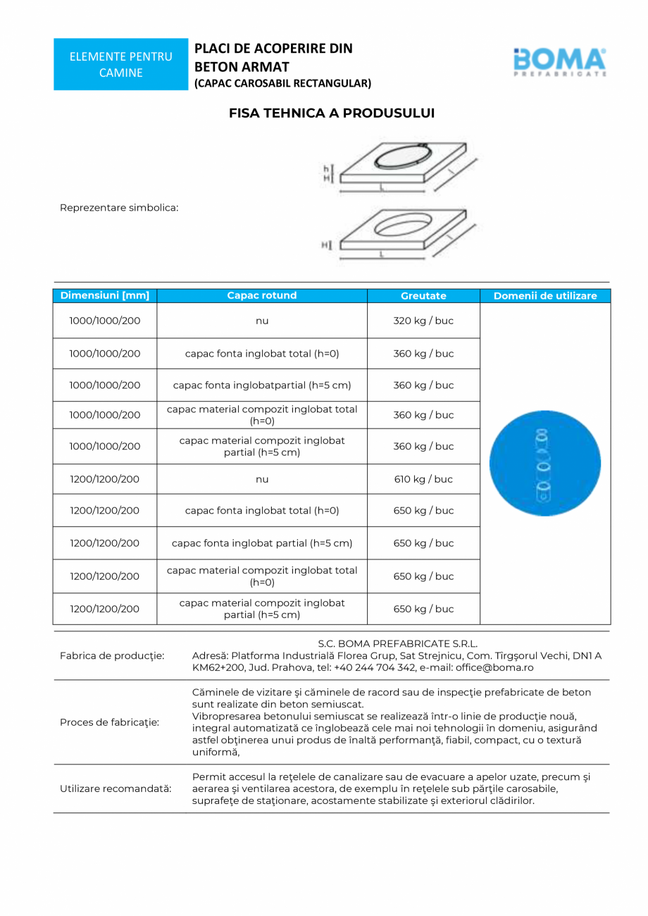 Pagina 1-Capac carosabil rectangular BOMA Capac rectangular BOMA PREFABRICATE Fisa tehnica Romana PLACI DE...