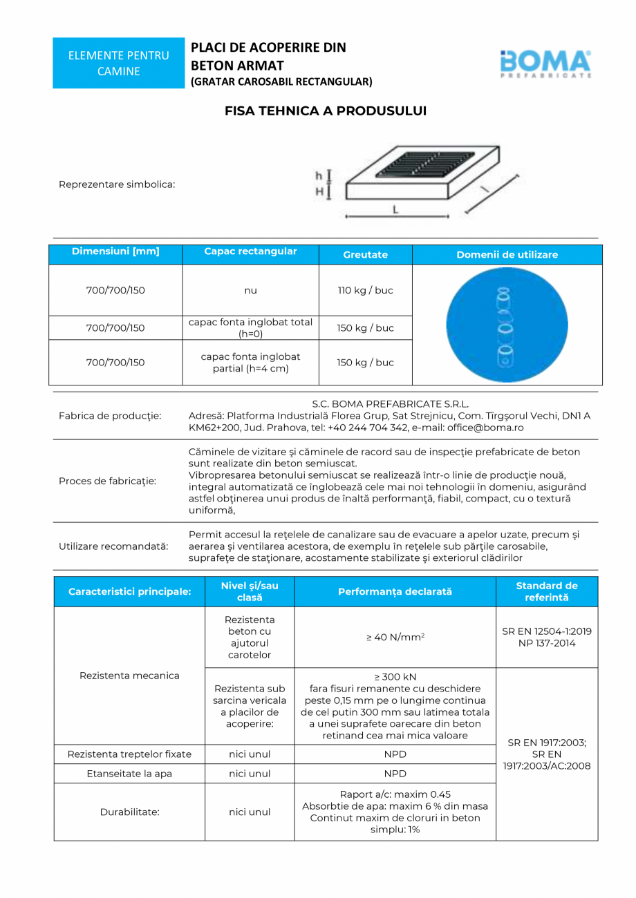 Pagina 1-Fisa tehnica - Gratar carosabil BOMA Gratar Boma PREFABRICATE Fisa tehnica Romana ELEMENTE PENTRU...