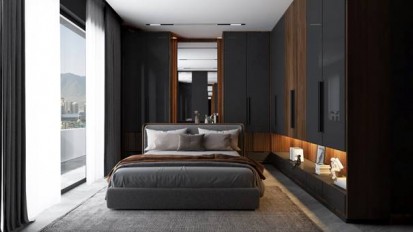 Detalii dormitor Design interior - Apartament - stil minimalist, culori inchise