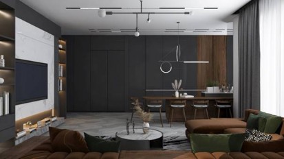 Detaliu living Design interior - Apartament - stil minimalist, culori inchise
