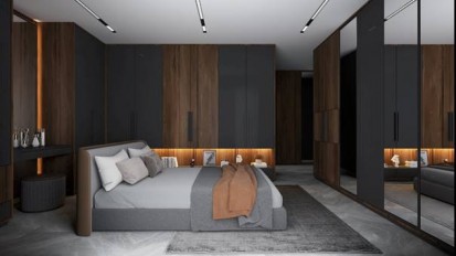 Vedere de aproape - interior dormitor Design interior - Apartament - stil minimalist, culori inchise