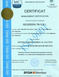Certificat – Sistem de Management al Calitatii – SR ES ISO 9001:2015 - ISOGREEN TM