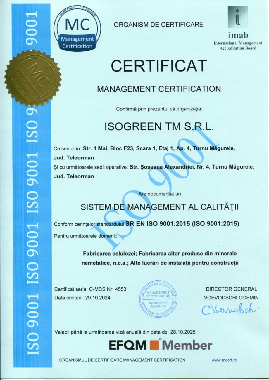 Pagina 1-Certificat – Sistem de Management al Calitatii – SR ES ISO 9001:2015 - ISOGREEN TM ...