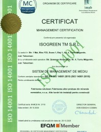 Certificat – Sistem de Management de Mediu SR ES ISO 14001:2015 ISOGREEN TM