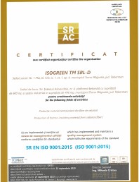 Certificat ISO 9001 ISOGREEN pentru izolatie cu fibre de celuloza