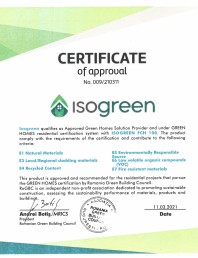 Certificat ROGBC Green Home Solutions Isogreen pentru izolatie cu fibre de celuloza