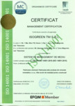 Certificat – Sistem de Management de Mediu SR ES ISO 14001 2015 ISOGREEN TM Isogreen -