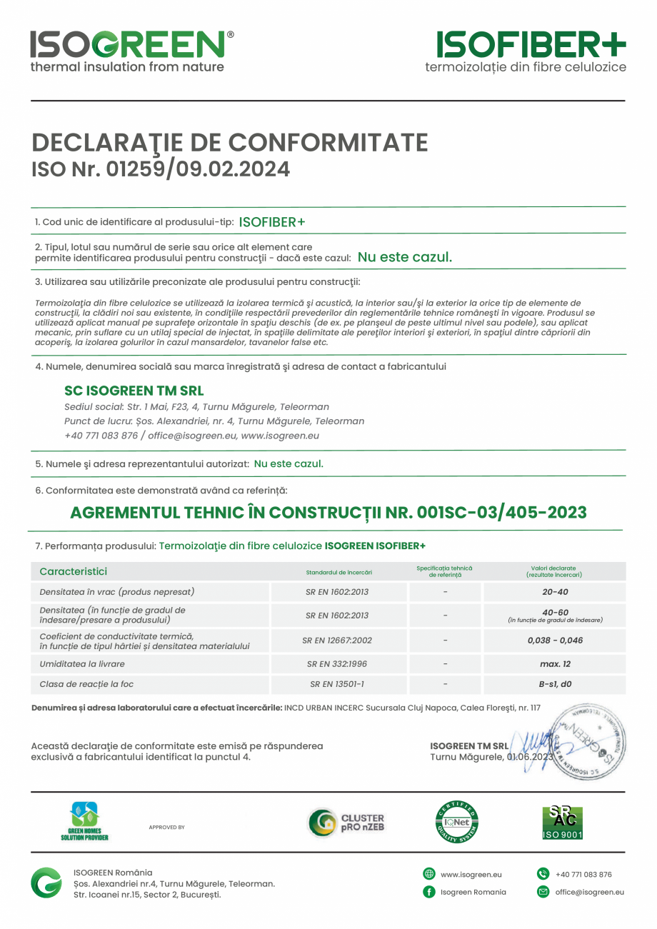 Pagina 3-Termoizolatia cu fibre de celuloza Isogreen ISOFIBER+ Fisa tehnica Romana abile în construcții....