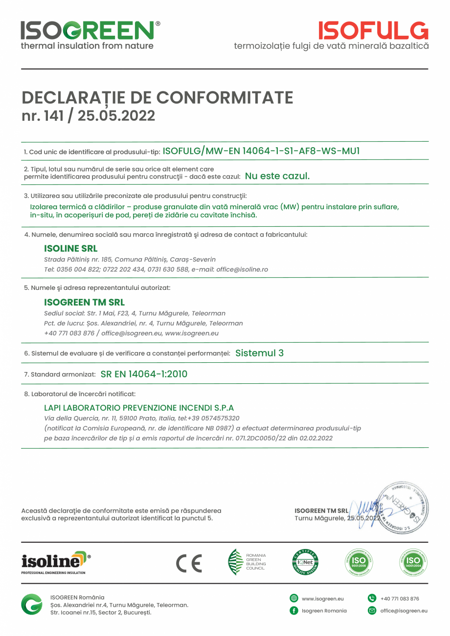 Pagina 3-Material  termoizolant din fulgi de vată  minerală bazaltică Isogreen ISOFULG Fisa tehnica Romana...